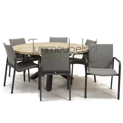 Tuinstoel Anzio dining Light Antracite met Louvre 160 cm teaktafel