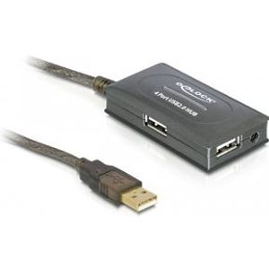 Delock 82748 USB 2.0-verlengkabel 10 m actief met 4-poorts hub