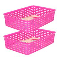 Opbergmandje/ladeverdeler - 2x - fuchsia roze - 2 liter - kunststof - 17 x 25 x 6 cm - kleine bakjes