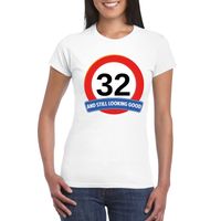 32 jaar verkeersbord t-shirt wit dames 2XL  - - thumbnail