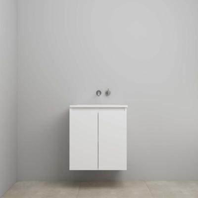 On-Line Onderkast - 60 cm - Voorgemonteerd - Greeploos 2 Deuren - Acryl Wastafel - zonder Kraangat - Mat Wit