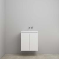 On-Line Onderkast - 60 cm - Voorgemonteerd - Greeploos 2 Deuren - Acryl Wastafel - zonder Kraangat - Mat Wit