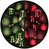 34x stuks kunststof kerstballen groen en donkerrood 3 cm - thumbnail