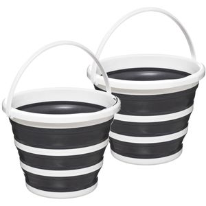 2x Stuks schoonmaak emmer opvouwbaar wit/grijs rond 32 x 24,5 cm 10 liter van kunststof