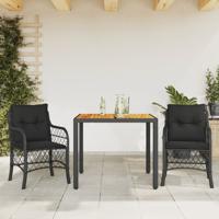3-delige Bistroset met kussens poly rattan zwart