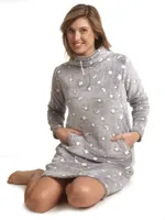 Cocodream Fleece nachthemd dames - Night - Warm winter nachthemd - Hoge hals - Lange mouwen