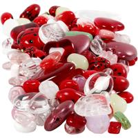 Creativ Company Glazen kralen, lieveheersbeestje, bladeren, harten, d 5-22 mm, gatgrootte 0,5-1,5 mm, diverse kleuren, 350 gr/ 1 doos