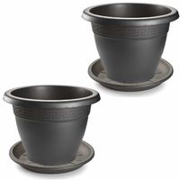 3x stuks bloempotten met onderschaal antraciet grijs rond diameter 20 cm
