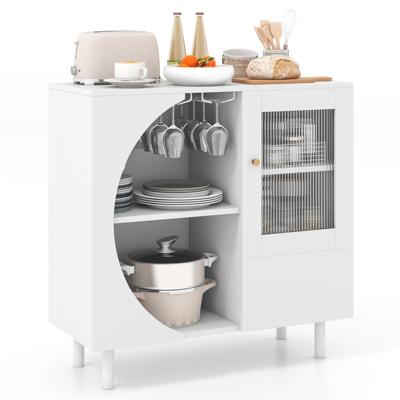 Keuken Dressoir met Glazen Houders Houten Dressoir met Deuren van Gehard Glas Bijzetkast Vrijstaand Drankkast voor Wijnbar Eetkamer