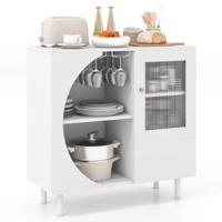 Keuken Dressoir met Glazen Houders Houten Dressoir met Deuren van Gehard Glas Bijzetkast Vrijstaand Drankkast voor Wijnbar Eetkamer