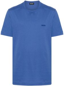 Zegna t-shirt en coton à logo brodé - Bleu