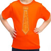 Verkleed t-shirt voor kinderen - glitter stropdas - oranje - meisje - carnaval/themafeest kostuum - thumbnail