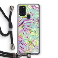 Tropical Palms Blue: Samsung Galaxy A21s Transparant Hoesje met koord Tropical Palms Blue: Samsung Galaxy A21s Transparant Hoesje met koord