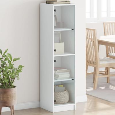 Hoge kast met glazen deuren 35x37x142 cm wit