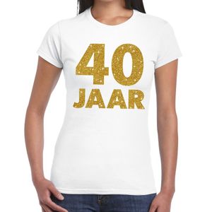 40 jaar goud glitter verjaardag/jubileum kado shirt wit dames