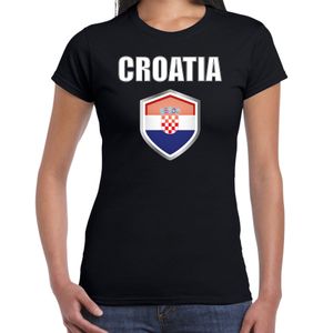 Kroatie landen supporter t-shirt met Kroatische vlag schild zwart dames 2XL  -