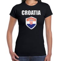 Kroatie landen supporter t-shirt met Kroatische vlag schild zwart dames 2XL  - - thumbnail