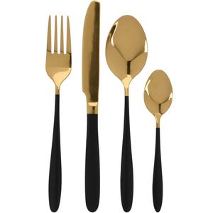 Excellent Houseware Bestekset Tableware Collection - 16-delig - goud/zwart - RVS - 4 personen - Besteksets