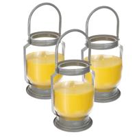 Citronella kaars/lantaarn - 3x stuks - in glas - 65 branduren - geurkaars citrus geur