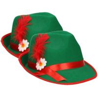 Oktoberfest Tiroler verkleed hoedje voor volwassenen - Set van 2x stuks - groen/rood - jagershoedje