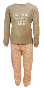 Cocodream velours meisjes pyjama - All you need is sleep - Beige