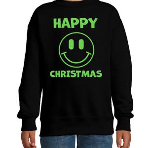 Kersttrui/sweater voor jongens/meisjes - Happy Christmas - zwart - Smile Emoticon - glitter groen