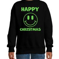 Kersttrui/sweater voor jongens/meisjes - Happy Christmas - zwart - Smile Emoticon - glitter groen