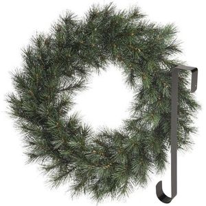 Kerstkrans 60 cm - groen - met zwarte hanger/ophanghaak - kerstversiering