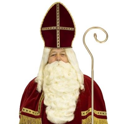 Sinterklaas verkleed set - baard en snor - staf - Mijter - Goed Heiligman
