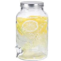 Drank dispenser/limonadetap - met tapje - glas - 5,5 L - zilver - H30 x D18 cm