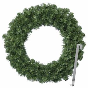 Kerstkrans 60 cm - groen - met zilveren hanger/ophanghaak - kerstversiering - Kerstkransen