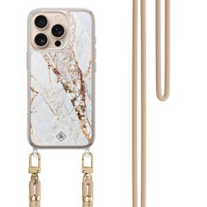 iPhone 16 Pro hoesje met beige koord - Marmer goud