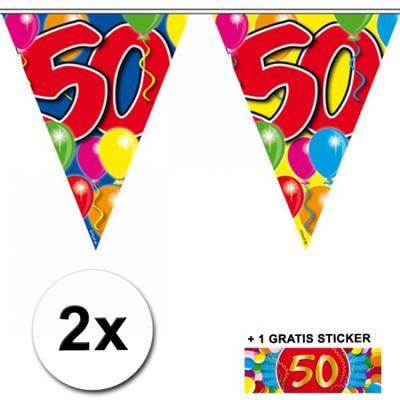 Leeftijd versiering - 2x vlaggenlijnen 50 jaar - met gratis sticker - feestartikelen - verjaardag Leeftijd versiering - 2x vlaggenlijnen 50 jaar - met gratis sticker - feestartikelen - verjaardag