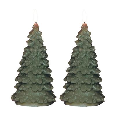 Anna's Collection LED kerstboom kaars - 2x - groen - 20 cm - kerstkaars - kerstdiner kaarsen