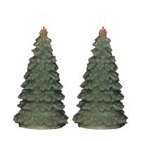 Anna's Collection LED kerstboom kaars - 2x - groen - 20 cm - kerstkaars - kerstdiner kaarsen