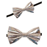 Holografische zilveren verkleed vlinderstrik/vlinderdas 13 cm voor dames/heren   - - thumbnail