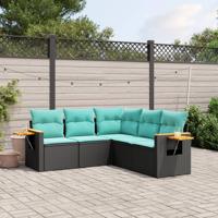 5-delige Loungeset met kussens poly rattan zwart
