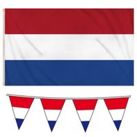 Nederlandse vlaggen set vlag 90 x 150 cm/vlaggenlijn 10 meter - thumbnail