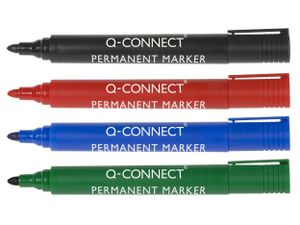 Q-CONNECT permanente marker, 2-3 mm, ronde punt, geassorteerde kleuren, etui van 4 stuks