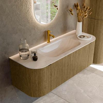 Badmeubel Mondiaz Kurve-Dlux | 130 cm | Meubelkleur Dusk | Wastafelkleur Meli | Solid surface | Wasbak midden spoelbak | 1 kraangat