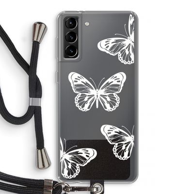 White butterfly: Samsung Galaxy S21 Plus Transparant Hoesje met koord