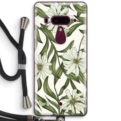 Wit bloemenpatroon: HTC U12+ Transparant Hoesje met koord