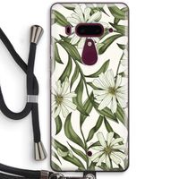 Wit bloemenpatroon: HTC U12+ Transparant Hoesje met koord