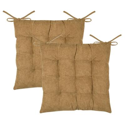 Stof Textile stoelkussen Dandy - 2x - camel - 38 x 38 x 5 cm - touwtjes sluiting - ribcord