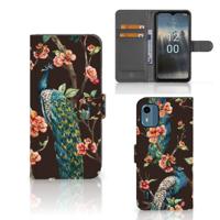 Nokia C12 | Telefoonhoesje | Met pasjeshouder | Pauw met Bloemen