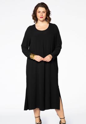 Yoek Jurk met splitten | Zwart | Maat 50/52