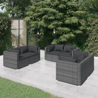 6-delige Loungeset met kussens poly rattan grijs
