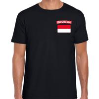 Indonesie thema t-shirt - met vlag op borst - zwart - voor heren - landen shirt - supporters