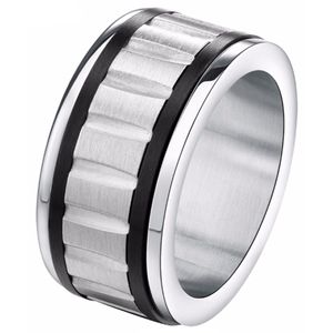 Gegroefde stalen heren ring Zwart Zilver -21mm