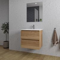 Adema Chaci Badkamermeubelset - 60x46x57cm - 1 keramische wasbak wit - 1 kraangat - 2 lades - rechthoekige spiegel - eiken SW1212759/SW804530/SW724610
